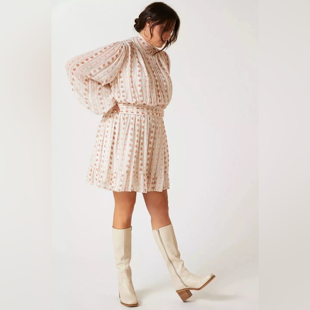 Anthropologie Let Me Be Mock Neck Sheer Mini Dress in Pink Combo, Size LG; NWT - Picture 3 of 16